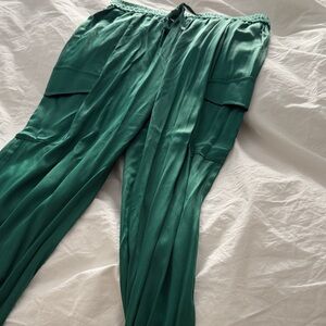 Cami NYC Emerald Green Wide-Leg Satin Cargo Pants